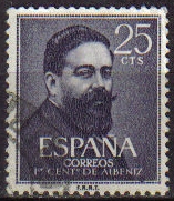 z vendido ESPAÑA 1960 1320 Sello Aniversario Nacimiento Isaac Albeniz 25cts usado Espana Spain Espagne Spagna Spanje Spanien 